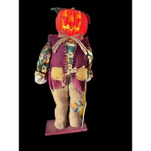 Lighted (head) Halloween Jack O Lantern 23”Scarecrow Fall Autumn Decor Vintage